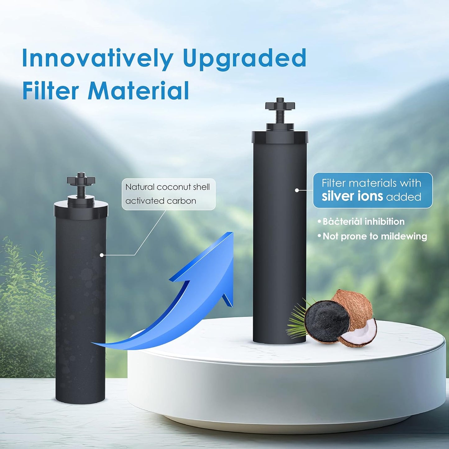 Waterdrop Upgrade NSF/ANSI 372 Certified Water Filter, Silver Ions Added, Replacement for Berkey® BB9-2® Black Filters, Berkey® Gravity Water Filter System and Waterdrop King Tank Series