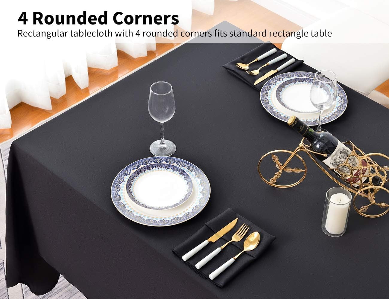 Surmente 10 Pack Black Tablecloth 90 x 156-inch Rectangular Polyester Table Cloth for Weddings, Banquets, or Restaurants