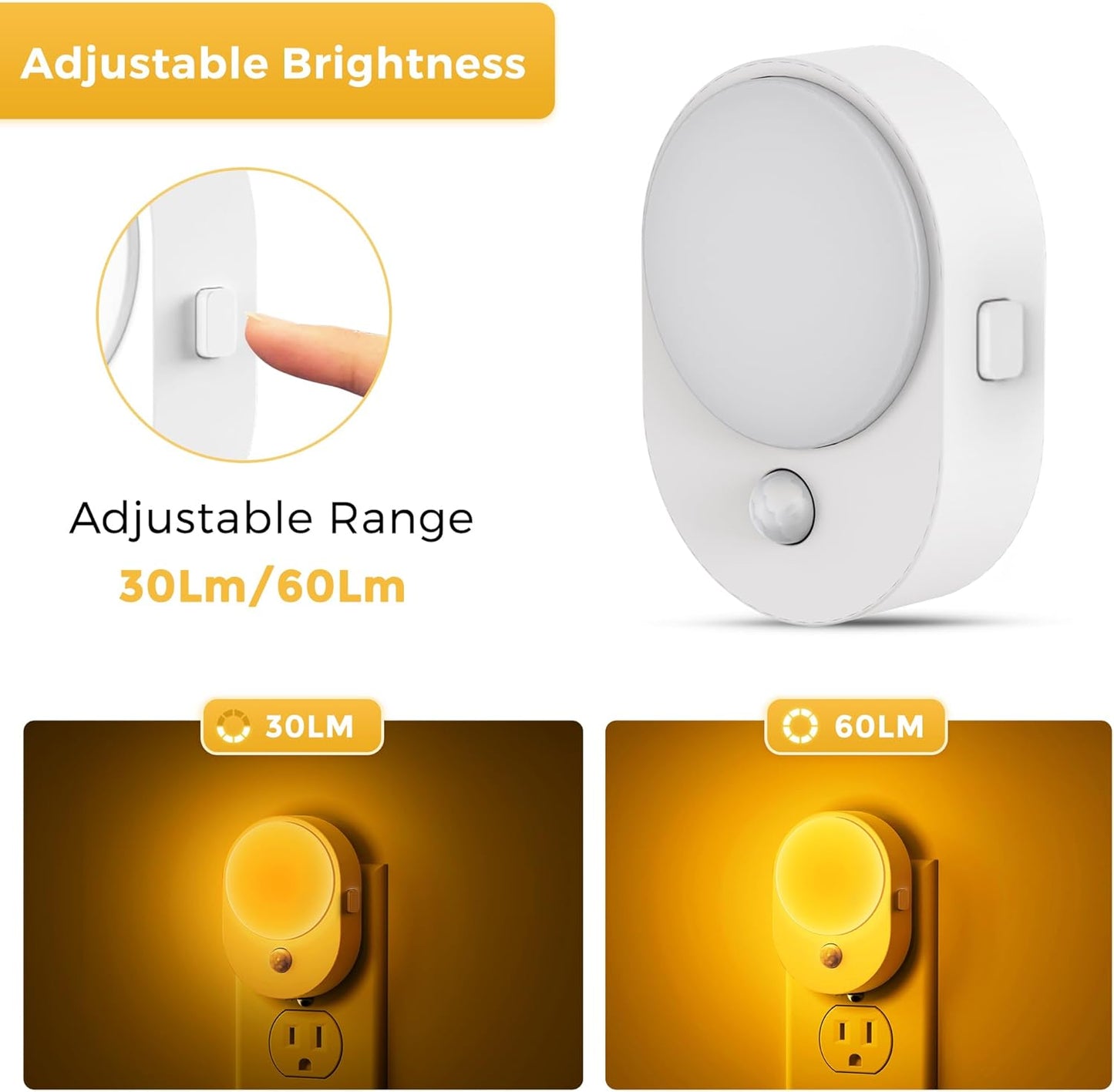 L LOHAS LED Motion Sensor Night Light,[2-PACK] Night Lights Plug into Wall,Motion Sensor and Dusk to Dawn Sensor,2000K Amber Light,Brightness Adjustable,Nightlight for Bathroom Hallway Halloween