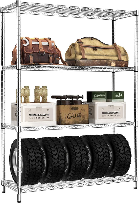 IZEUK 1400 LBS Garage Chrome Shelving Wide Storage Shelves 4 Tier Adjustable Heavy Duty Metal Wire Rack Standing Shelf Unit for Kitchen Office College Dorm Garage Warehouse 15.8" x 45.8"x 59.4"