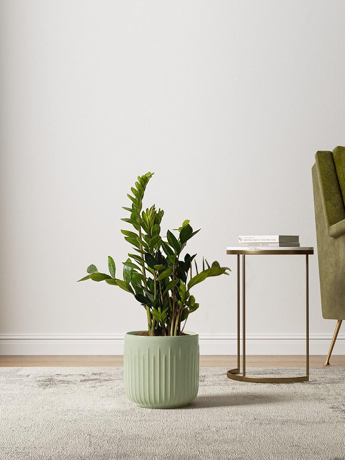 LE TAUCI Fluted Ceramic Planters Set of 3 – 8.3/7 / 5.7 in Sage Green Reactive Cylinder Indoor Plant Pots with Drainage Plug & Mesh, Glossy Stoneware Flower Pots for Succulents Herbs