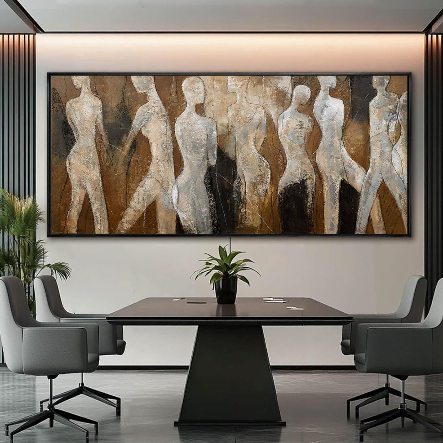 Line Framed Wall Art Figure Wall Prints Contemporary Hanging Wall Decor 32"x70" Large Artwork for Living Room Office Decorations