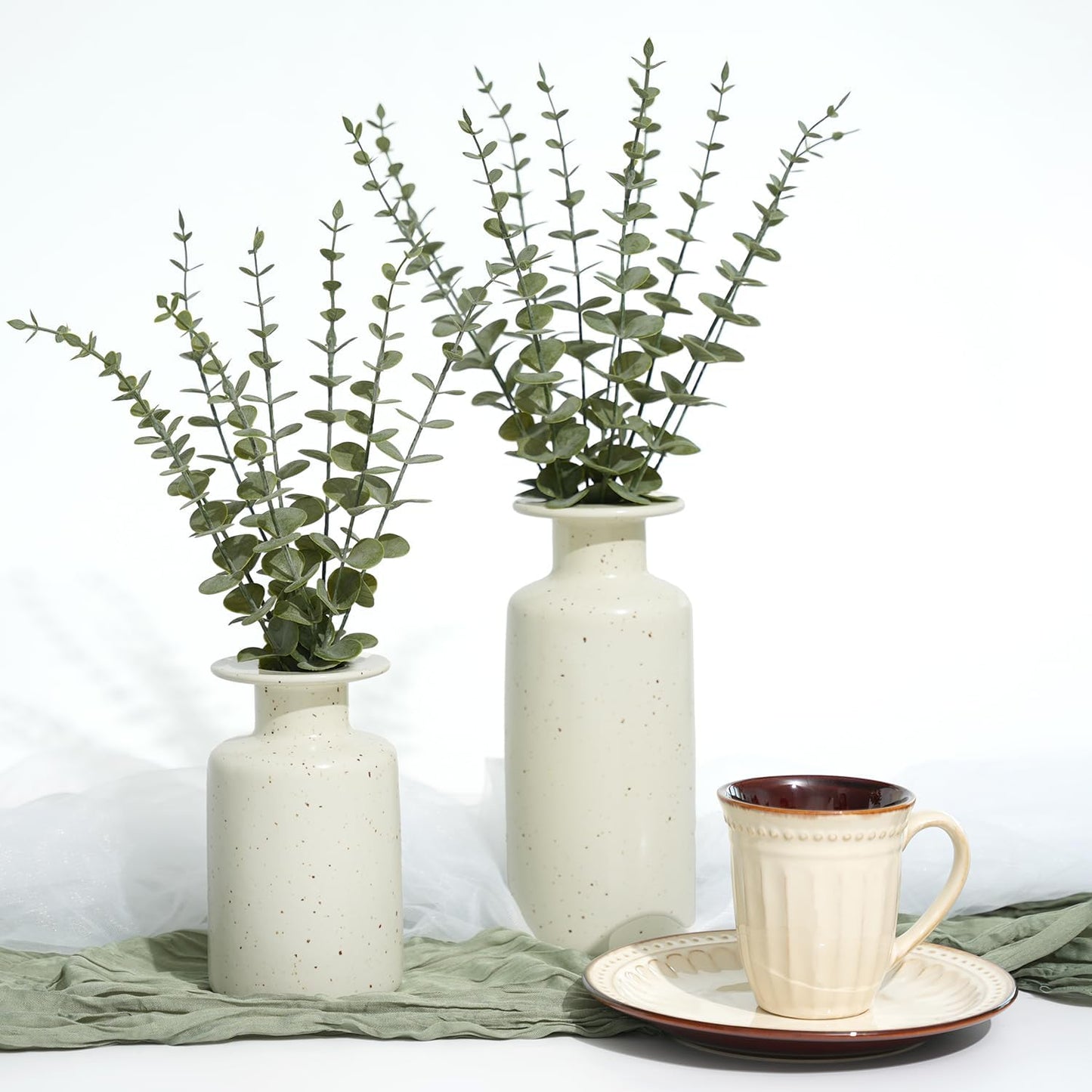 18Pcs Faux Eucalyptus Stems, 15" Artificial Eucalyptus Plants with White Frosted Coating, Fake Eucalyptus Decor Plastic Greenery Leaves for Wedding Bouquets Home Decor DIY Floral Arrangements