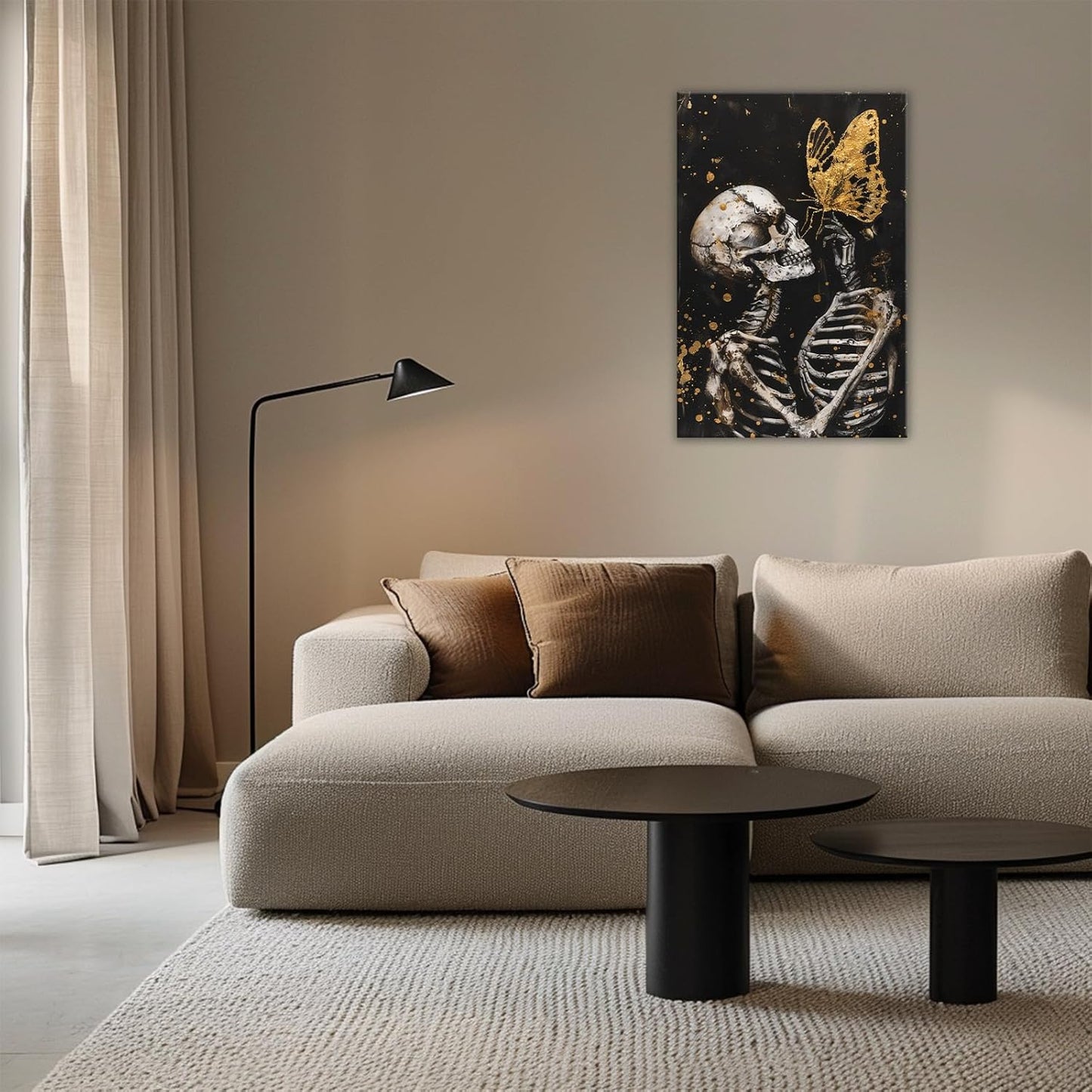 OAAPITI Skull Wall Art Skull and Gold Butterfly Canvas Print Abstract Modern Gothic Artwork for Bedroom Dark Art Decor(Artwork-7,20"x30")