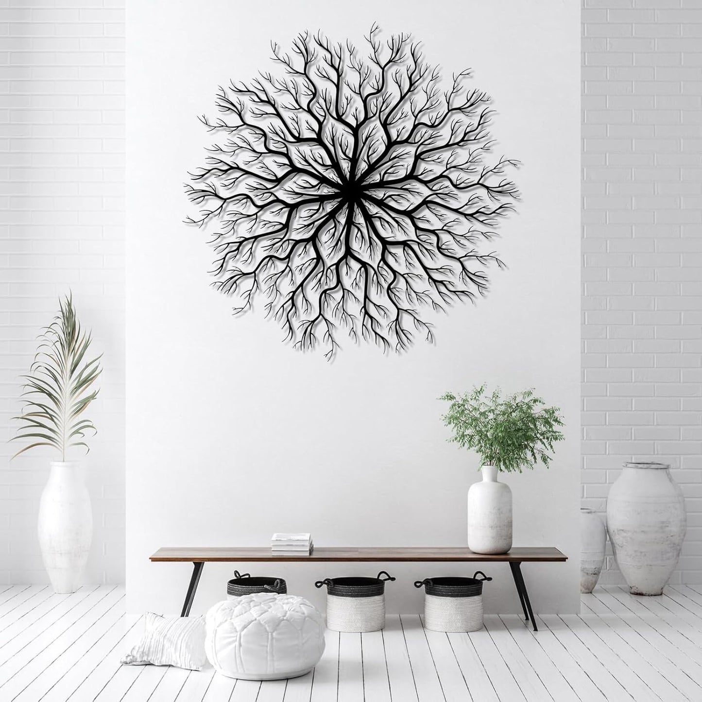 Tree of Life Metal Wall Art, Metal Tree Wall Art, Large Round Sculpture, Round Branch Wall Decor, Large Branch Artwork, Nature Sign, Wall Decor for Living Room, Housewarming Gift (Silver, 32"x32"|80x80cm)