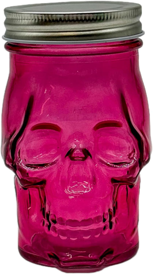 Generic 14 oz Colorful Skull Glass Mason Jar – Mix & Match 7 Vibrant Colors, Large & Durable! (Pink)