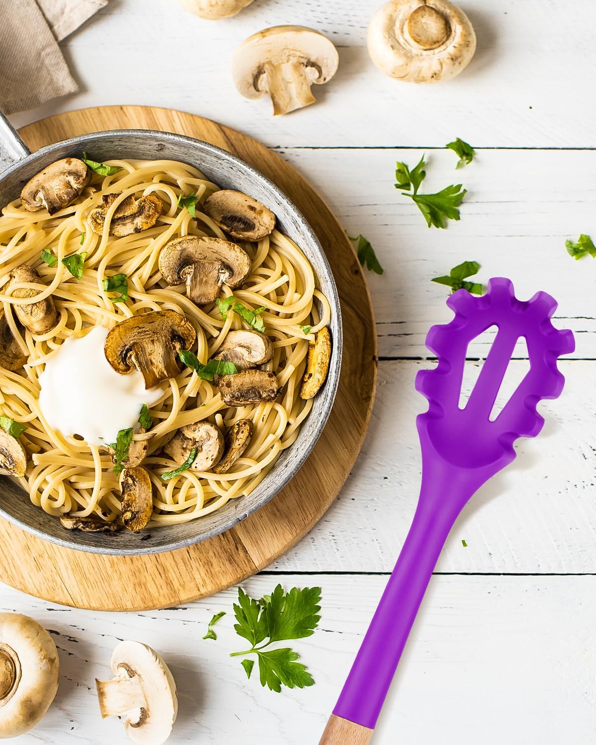 Silicone Pasta Fork, Kitchen Heat Resistant Noodle Spoon Server, BPA Free Spaghetti Strainer,12.8 inch (BERRY)