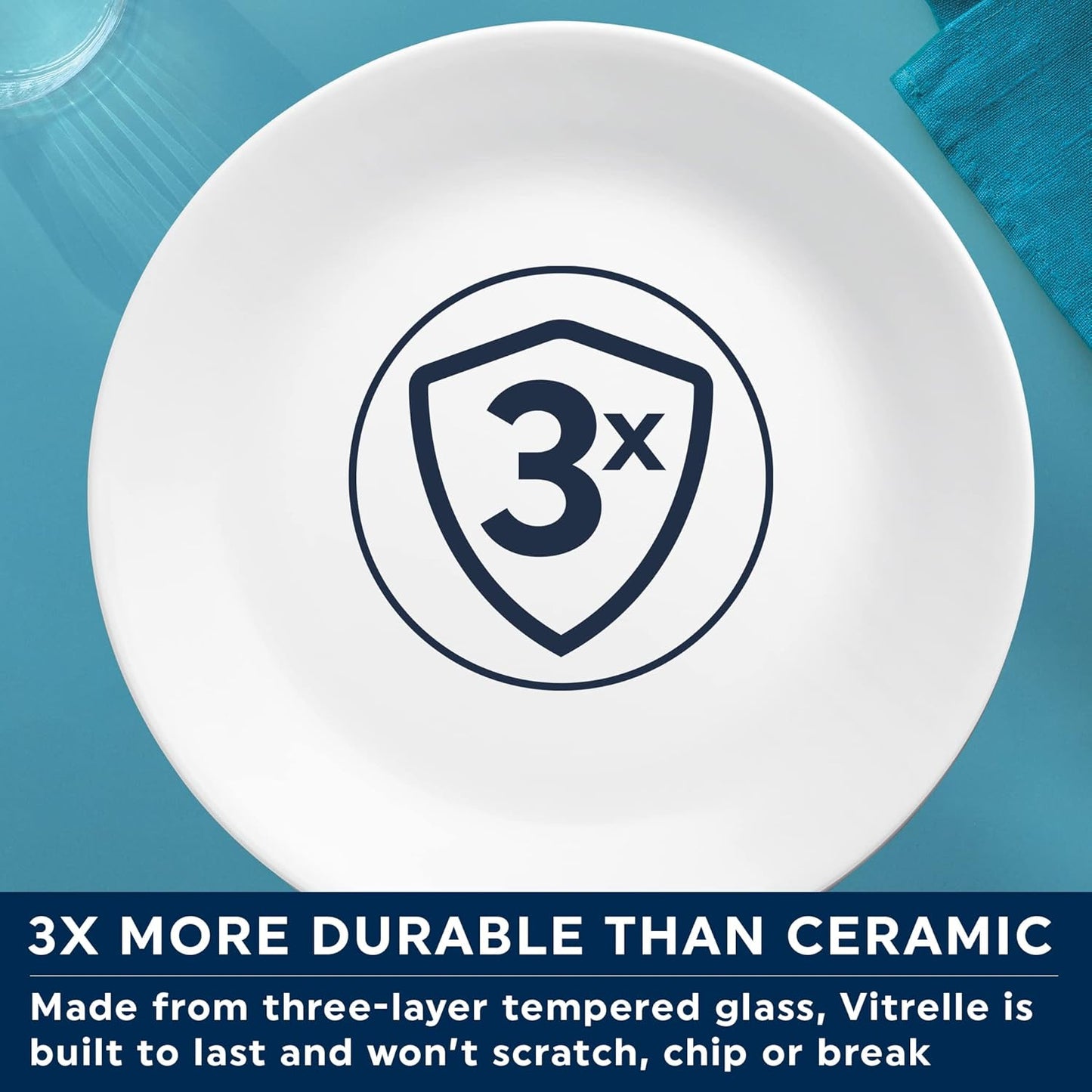 Corelle Vitrelle 4-Pieces 10.25" Glass Dinner Plates Chip & Crack Resistant Glass Dinnerware Set Plates, Winter Frost White