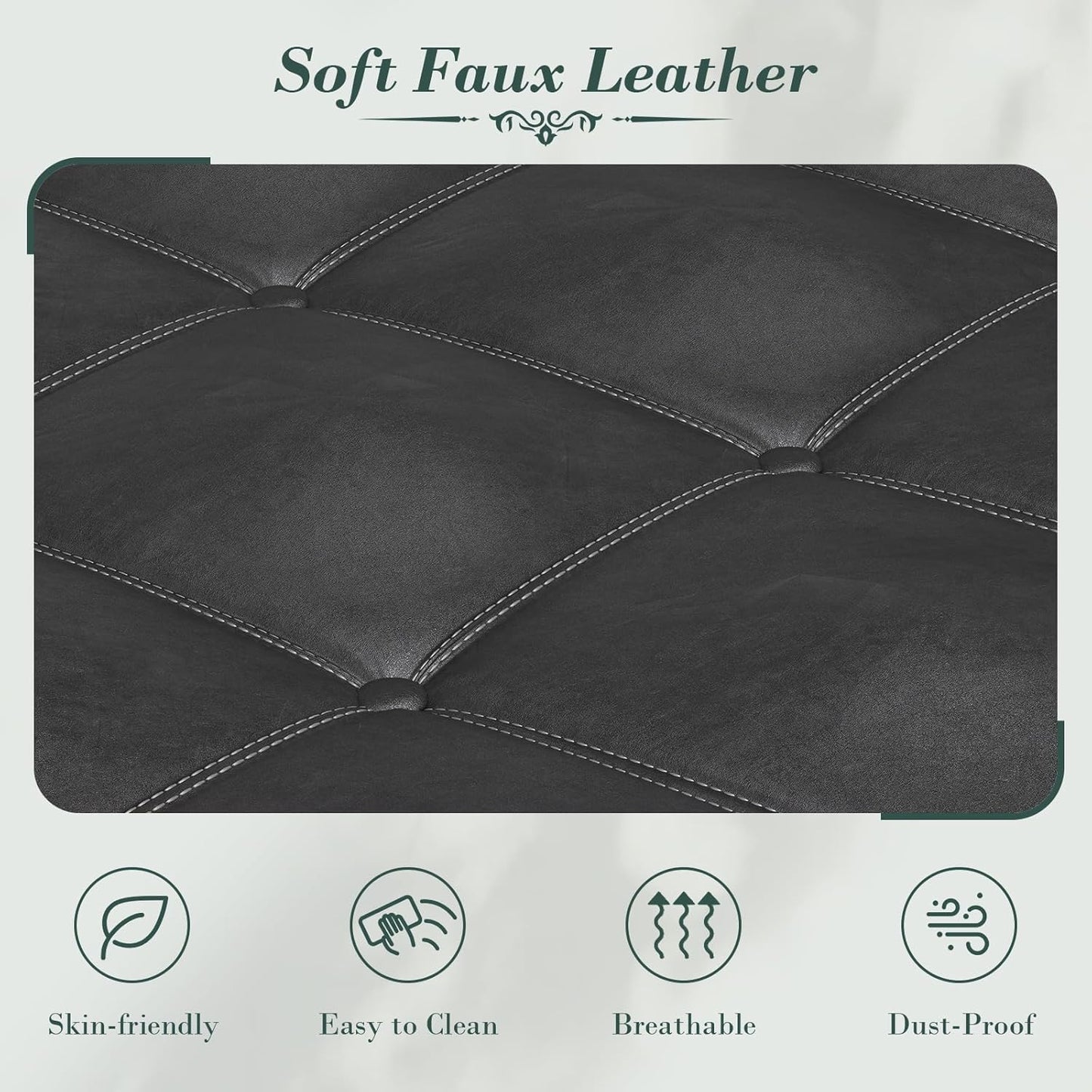 Apicizon 51”Storage Benches, Queen Size Faux Leather Bed Bench with Tufted Button, Upholstered Bench with Rolled Arm and Vintage Rivets for Foot of Bed, Living Room, Entrance，Black