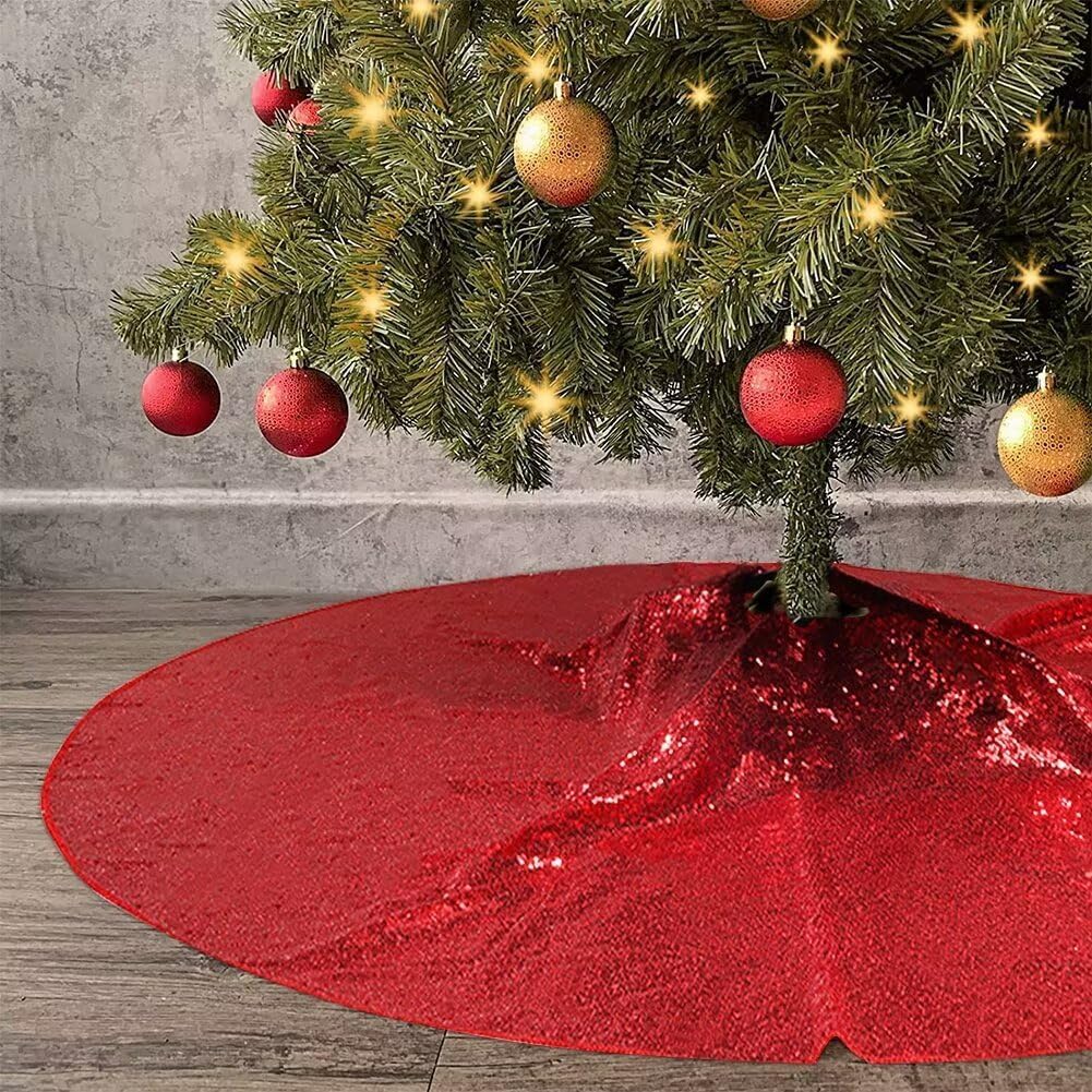 Eternal Beauty Christmas Tree Skirt, 24 Inch Red Sequin Tree Skirt Small Xmas Tree Skirt for Christmas Tree Decorations