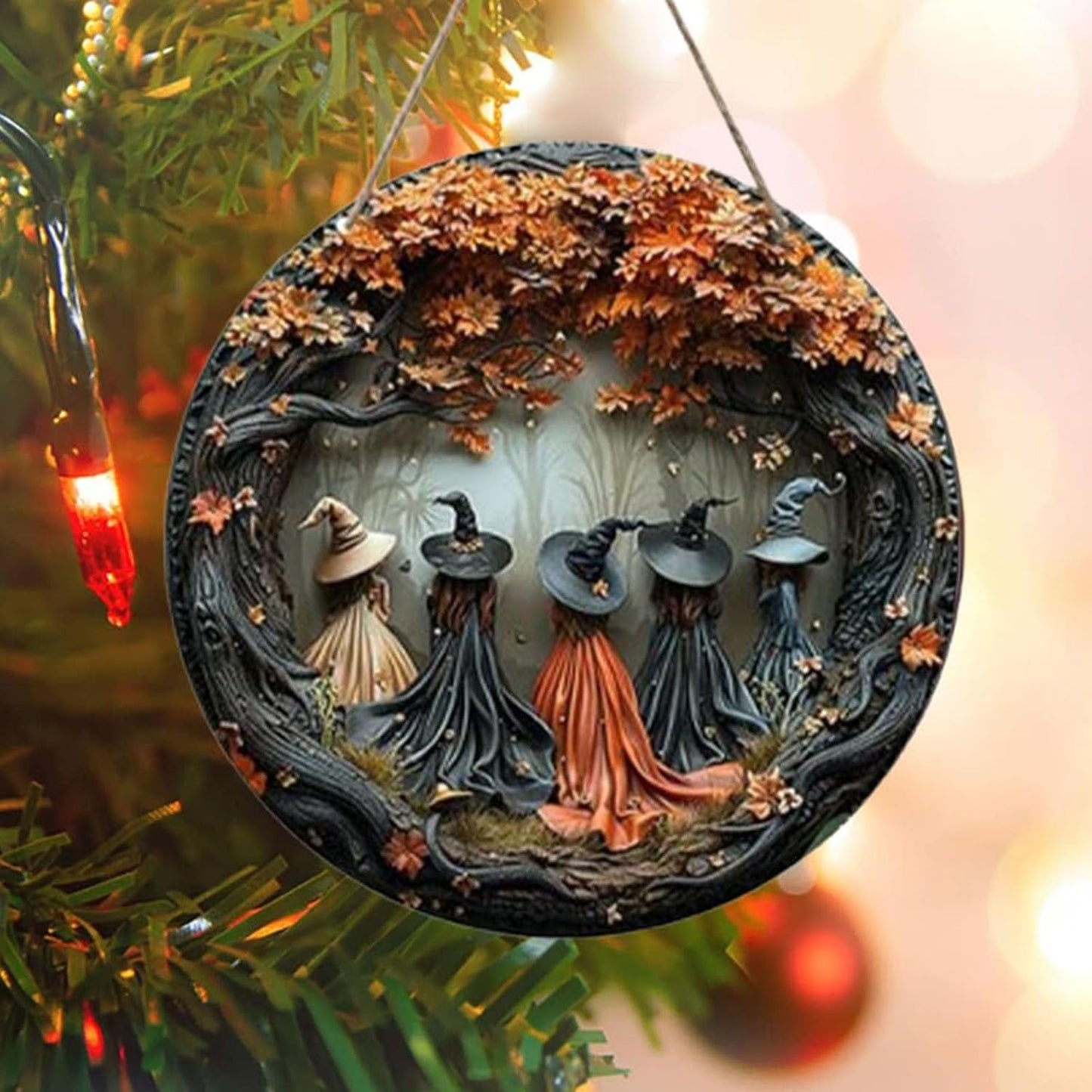 Fanyil/Olygee/Sherum/Shirem/Pubyfun/Glosrity/Libilin/Graddi/Solymody/Gowebs/Goredny/Vianys Witching Hour, Door Way Hanging Decor Halloween, 2D Wooden Round Witches Sign (A+B, ‎7.87")