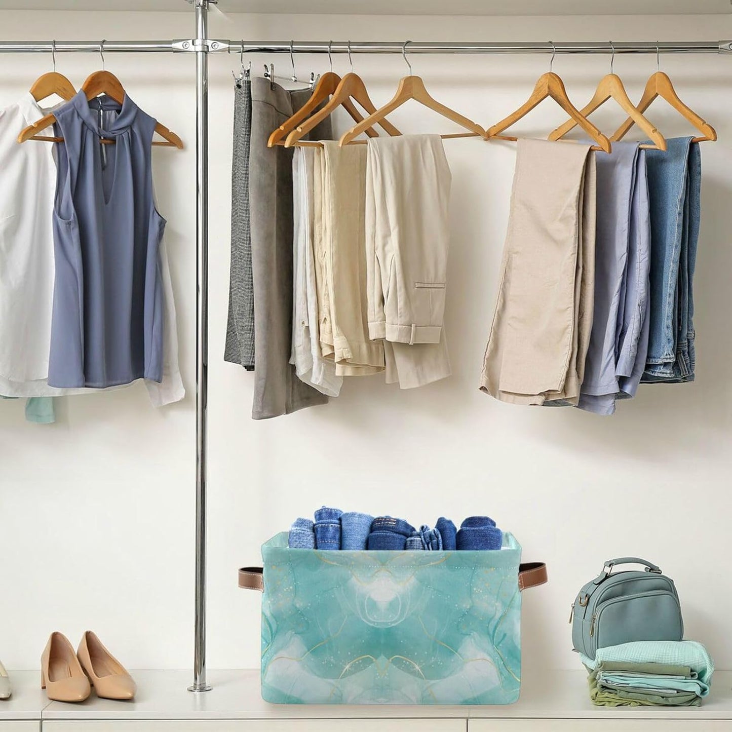 susiyo Large Foldable Storage Bins Storage Cubes Bin Baskets for Shelves with Handles Decorative Fabric Storage Baskets for Organizing Shelves Closet Nursery Home Toys 2 Packs,Green Marble