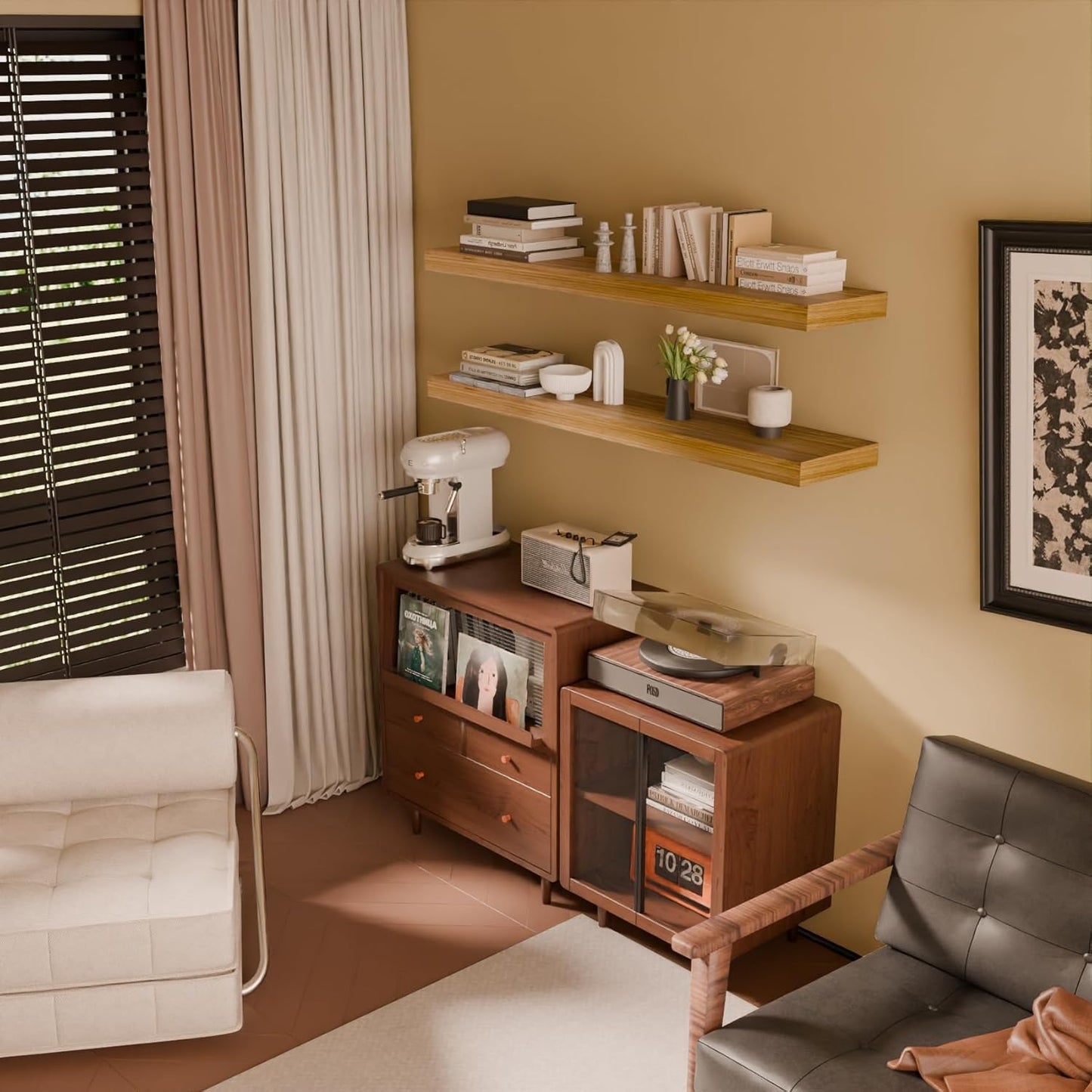 IAE Floating Wall Shelves 48 inch,Bathroom Shelves Wall Mounted,Invisible Shelves Floating Kitchen Shelves,Wooden Wall Shelves with Brackets for Living Room Wall Mounted,Easy Install,Set of 2,Natural