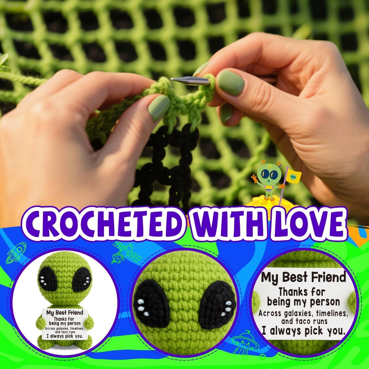 Christmas Unique Long Distance Friendship Gifts Cute Crochet Alien Plush Handmade My Person Fun Figures for Childhood Friends Besties Birthday