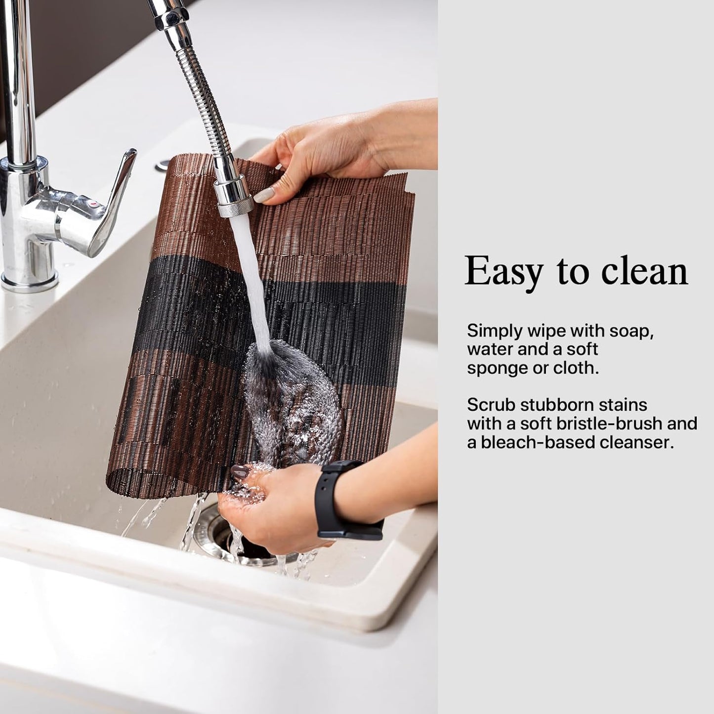 Placemats Set of 4 - Easy Clean Woven Vinyl Placemats for Dining Table, Indoor/Outdoor Place Mats, Washable PVC Table Mats （Ombre Brown Black）