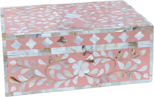 Decorative Storage Box Of Mother Of Pearl Inlay Floral Design Wooden Storage Box For Home Decoration For Living Dining & Bedroom (Pink_9x6x3.5 inch)