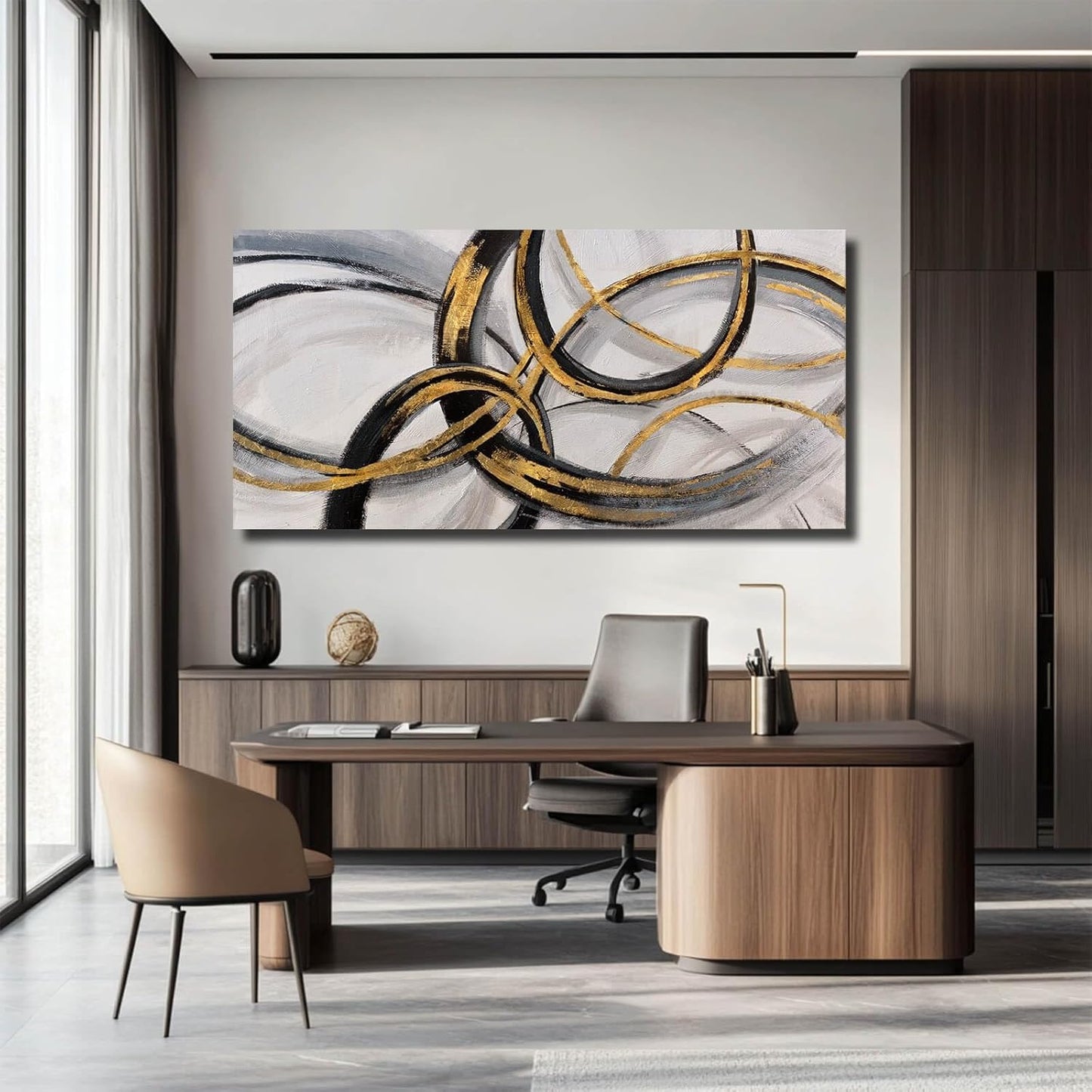 SOUGUAN Black Art Modern Art Picture for Bedroom Gray Abstract Oil Painting Home Decorations for Living Room Dining Room Office 24"x48"