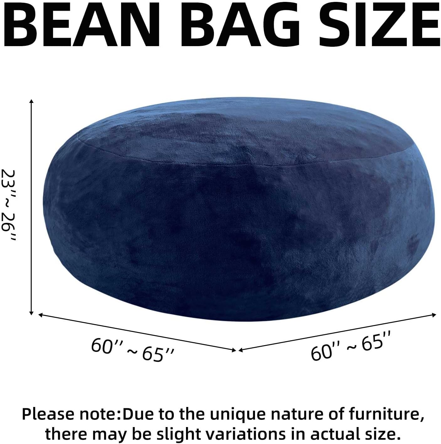 Bean Bag Chair 5Ft, Memory Foam Filled, Large Beanbag Chairs for Adults and Teens, Soft Sofa with Removable Flannel Cover, Round Couch for Living Room Bedroom College Dorm (Blue, 5FT-60×60"×24")