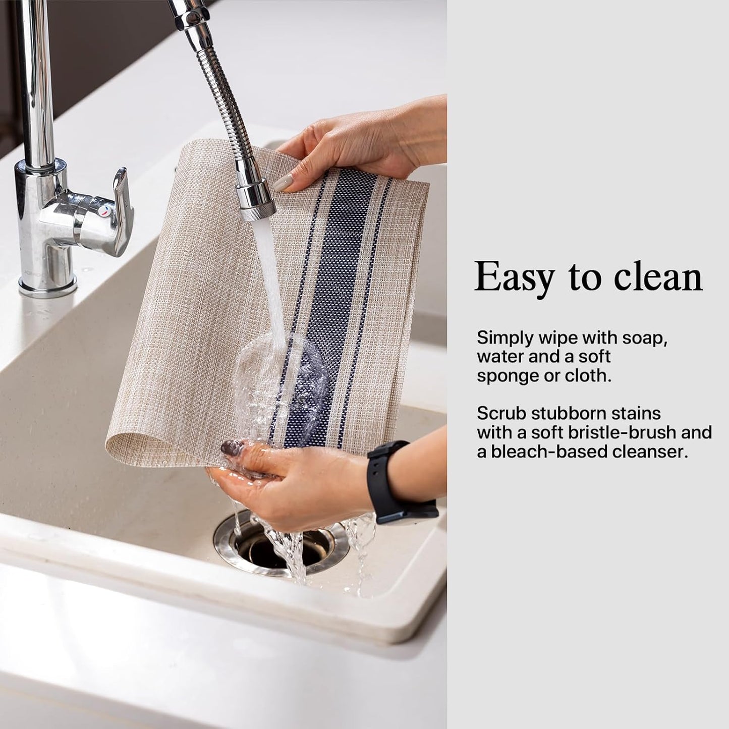 Placemats Set of 8 - Easy Clean Woven Vinyl Placemats for Dining Table, Indoor/Outdoor Place Mats, Washable PVC Table Mats（Blue Skyline）