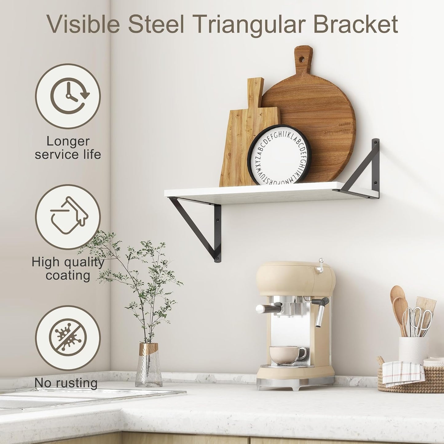 Fun Memories White Floating Shelves 18 Inch Long, Rustic Floating Shelf with Brackets, 10 Inch Deep Wall Shelves, White Bathroom Shelves, 18 x 10 Storage Shelf for Kitchen, Living Room, Set of 2