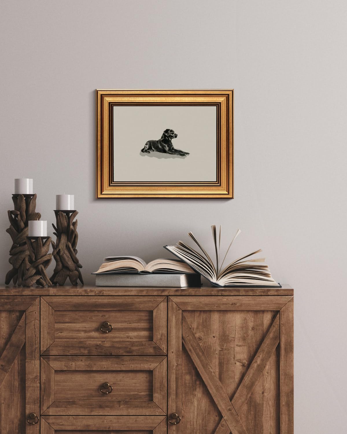 HUARCEY Gold Framed Vintage Wall Art Black Dog Wall Decor Minimalist Animal Art Pictures Room Decor Dog Lovers Gifts Modern Canvas Prints Shelf Artwork for Bedroom Bathroom Living Room 8x10in