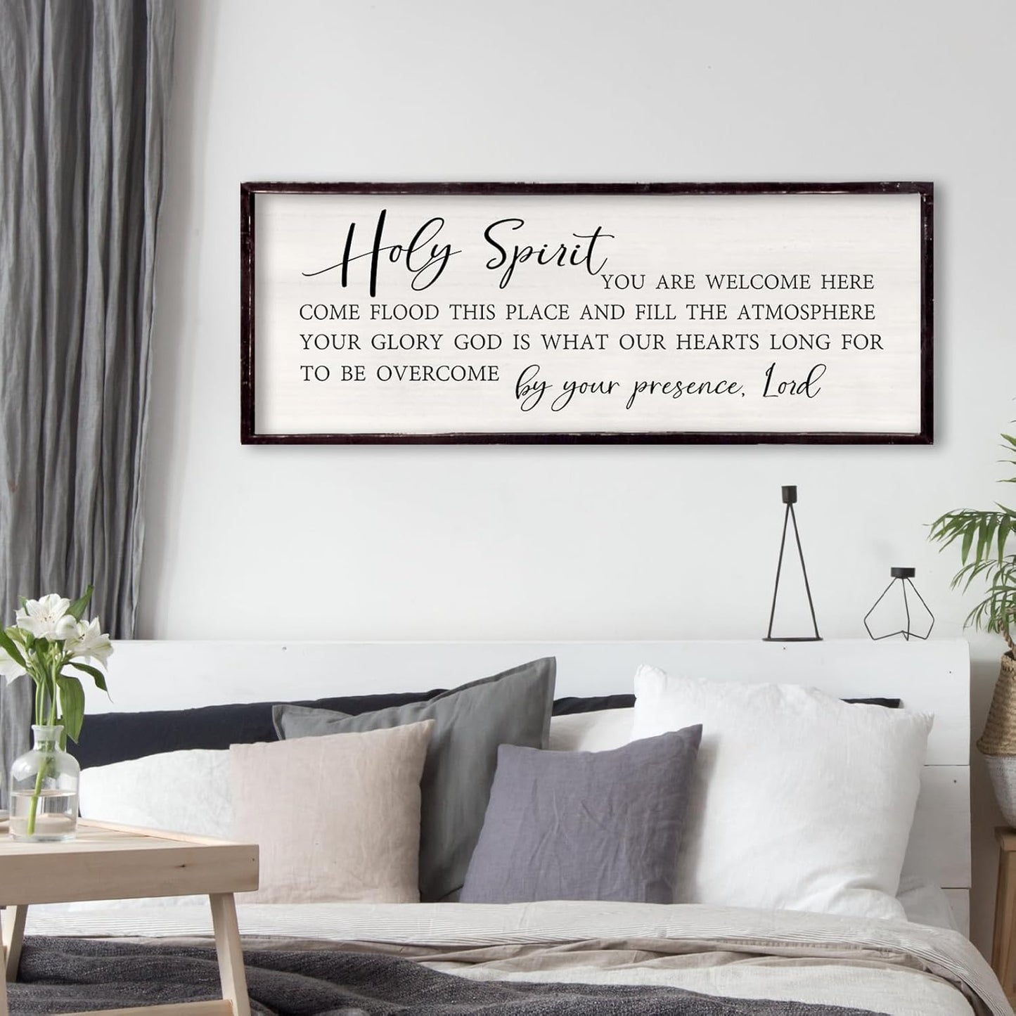 Holy Spirit You are Welcome Here Wall Decor 32"×12" Quote Bible Verse Religious Christian Scripture Wall Art Sign (Black)
