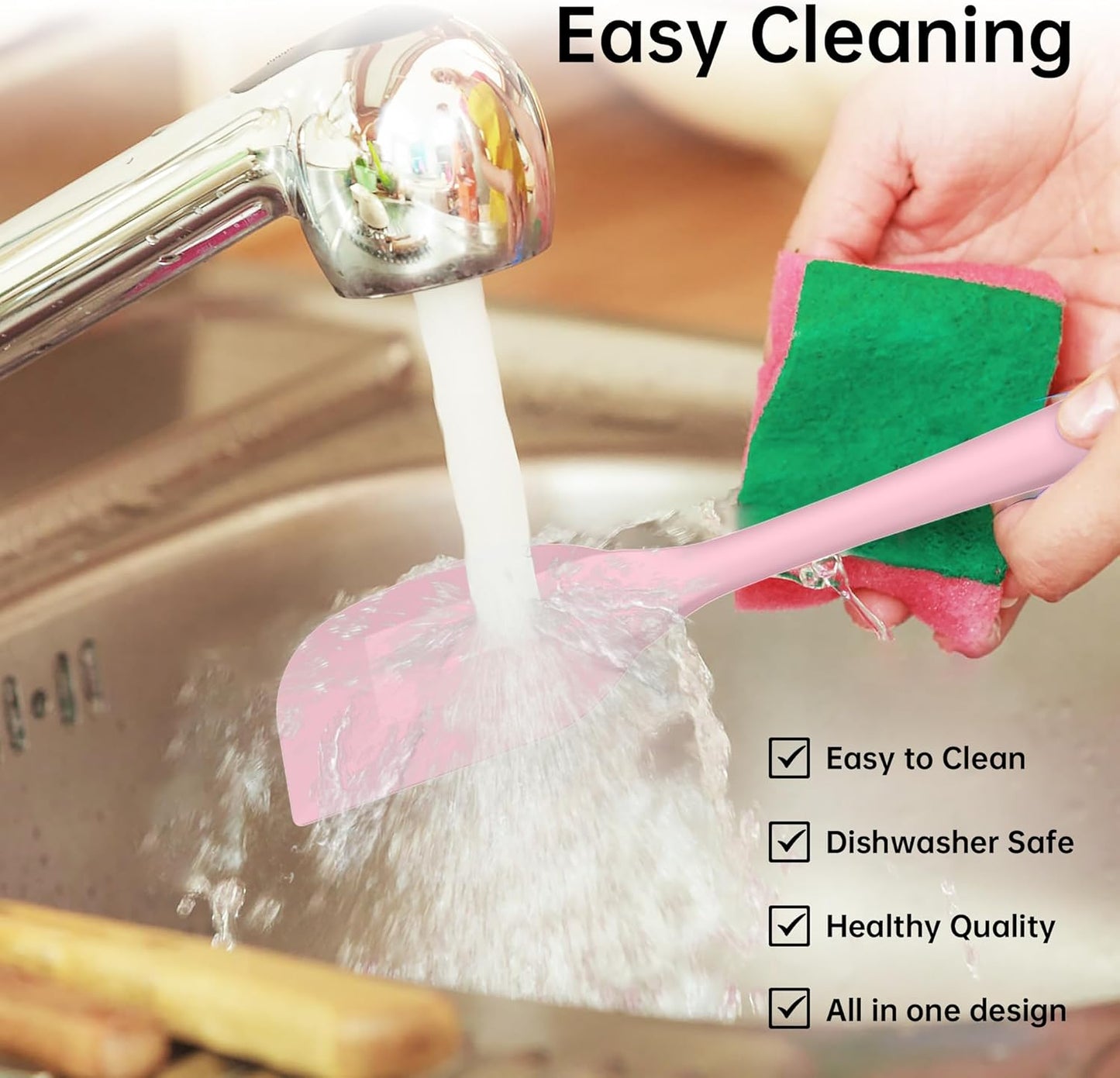 Barsone 5-Piece Silicone Spatula Set（ Heat Resistant 446°F Food Grade BPA Free, Nonstick Cookware Safe Dishwasher Safe Kitchen Tools for Baking, Cooking, Stirring, Pink）