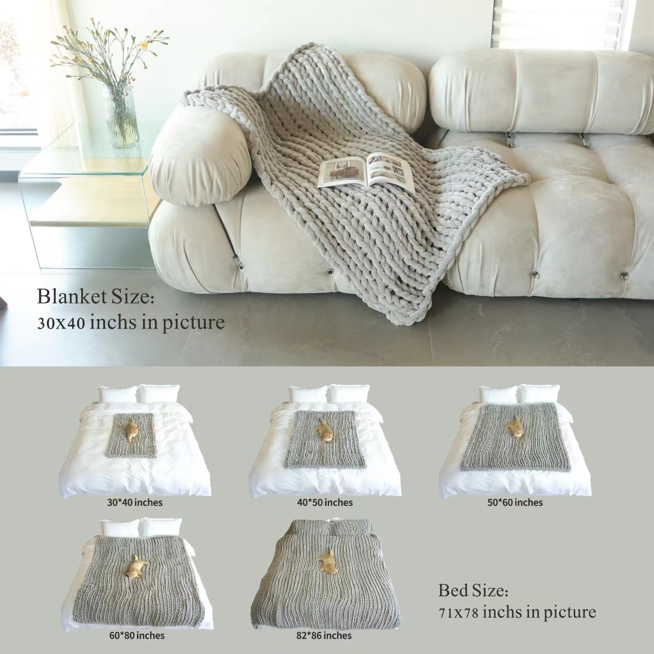 Maetoow Chenille Chunky Knit Blanket Throw (30×40 Inch, Handmade Warm & Cozy Blanket Couch, Bed, Home Decor, Soft Breathable Fleece Banket, Christmas Thick and Giant Yarn Throws, Purple