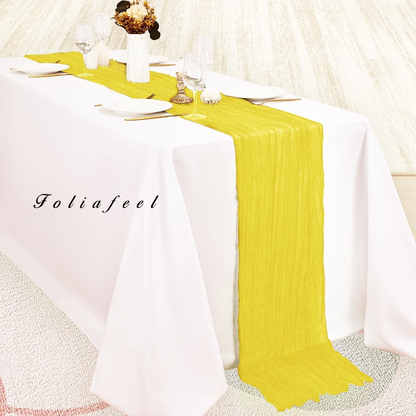 20 Pack Yellow Cheesecloth Table Runner 20 x 120 Inch Long Rustic Gauze Cheese Cloth Table Runner for Wedding 10FT Bridal Baby Shower Table Decorations Boho Fabric Sheer Birthday Party Table Decor
