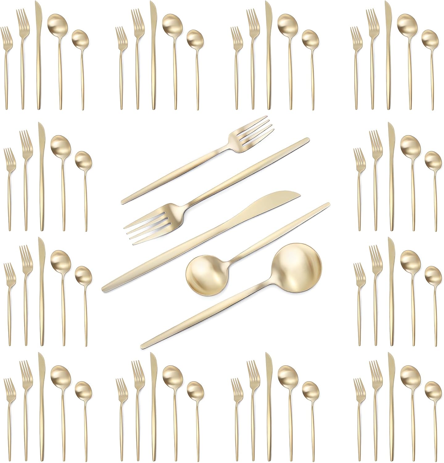 Matte Champagne Gold Silverware Set, 60-Piece Stainless Steel Flatware set, Service for 12, Tableware Cutlery Set, Satin Finish,Utensils for Kitchen, Dishwasher Safe
