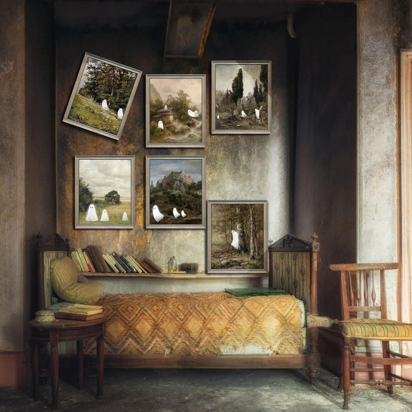 LANCHI95 6 Pcs 8x10in Halloween Wall Art Prints, Vintage Posters, Cute Ghost Pictures for Bedroom Decor (UNFRAMED)