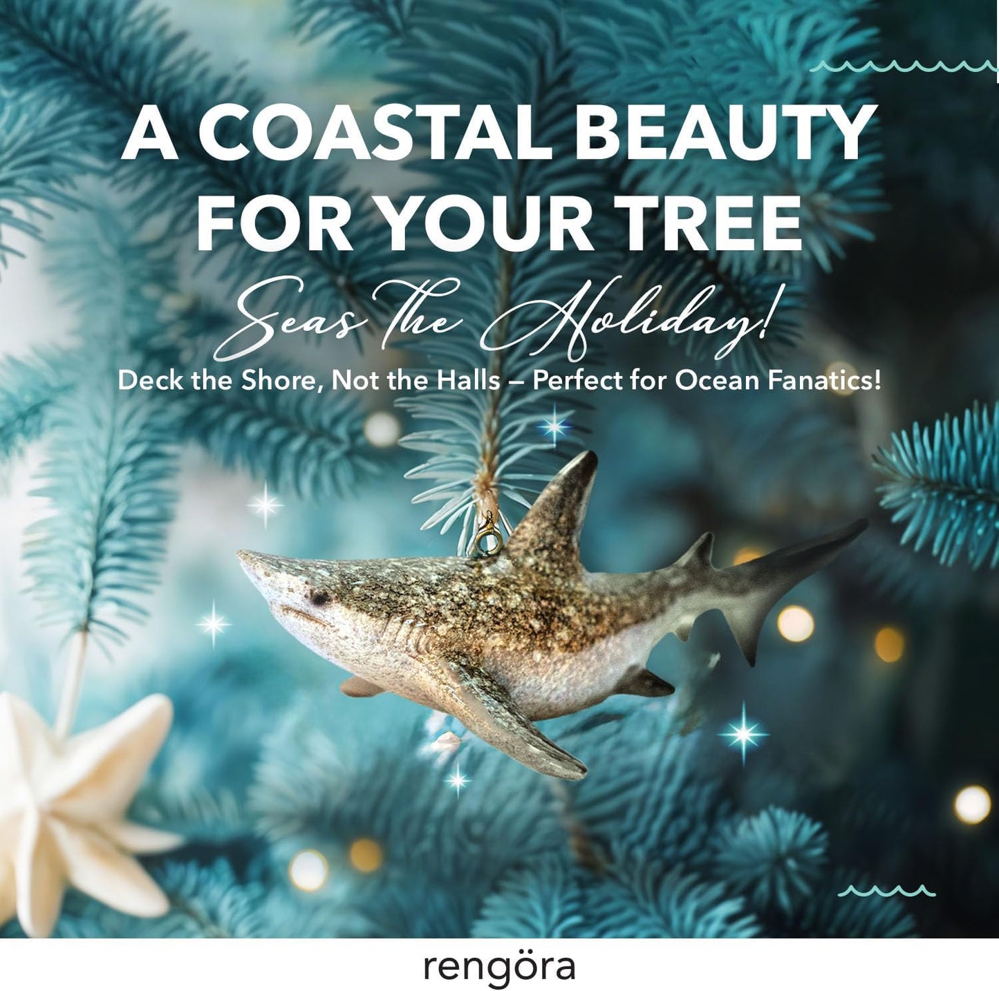 Hand-Painted Beach Christmas Ornament – Coastal Tree Decoration for Ocean Lovers – Unique Nautical Ornament for Christmas Tree or Stocking Stuffer Gift (Shark)