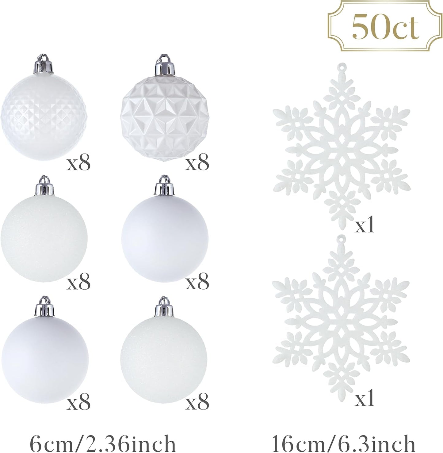 Valery Madelyn Christmas Tree Decorations Ornament Set for Fall Halloween, 50ct 2.36 Inches White Shatterproof Christmas Ball Ornaments Hanging Xmas Holiday Party Decor