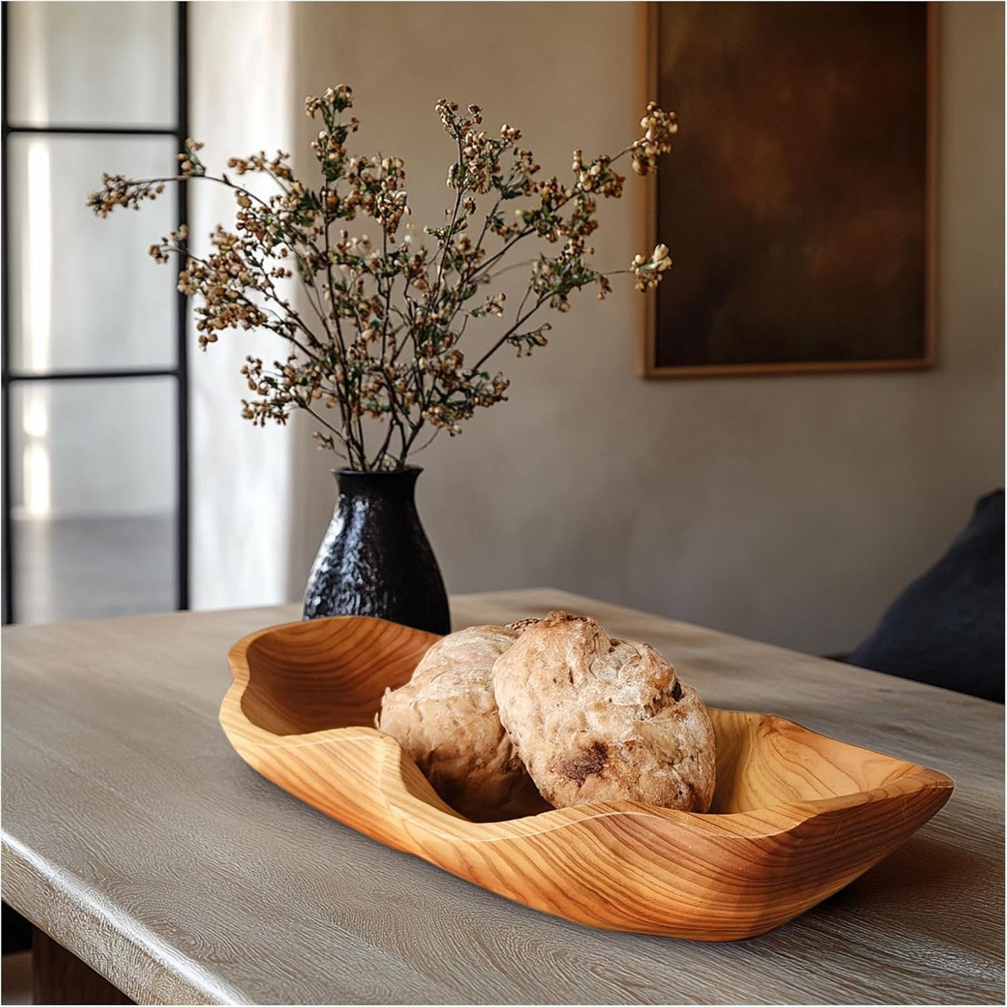 ZOY&TORA Large Handmade Decorative Wooden Dough Bowl, Natural Wood Grain Finish,Kitchen Coffee Dining Table Centerpiece Decor Tray,Farmhouse Style,driftwood bowls
