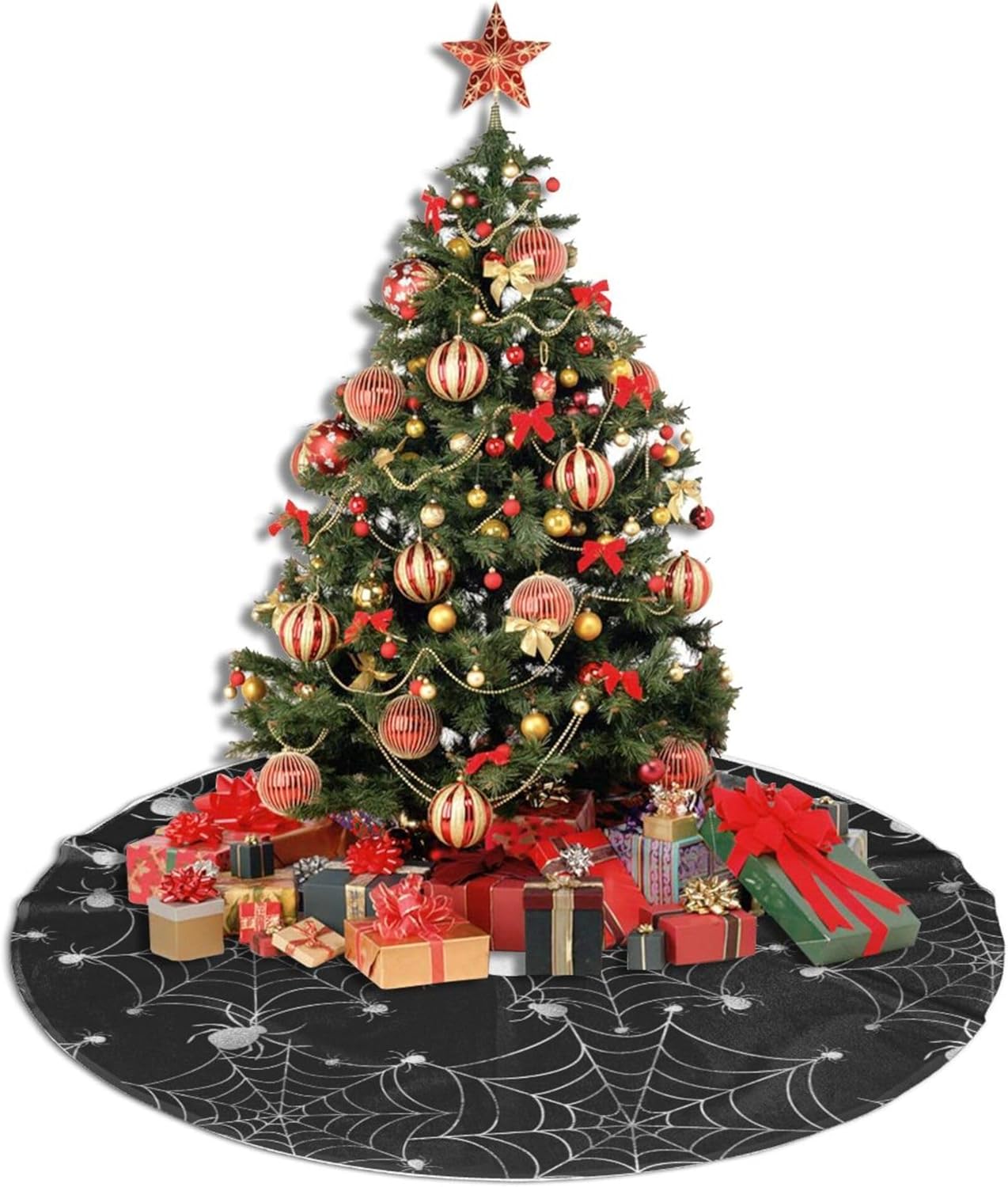 Christmas Tree Skirt,Sliver Spider Web Xmas Tree Skirt Rustic Farmhouse Tree Skirt for Christmas Decor Xmas Holiday Home Party Decorations48