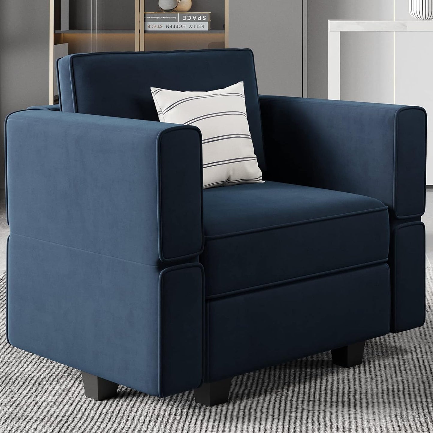 Belffin Modular Sectional Arm Accent Chair with Storage Seat Velvet Armchair Single Sofa Club Chair Blue