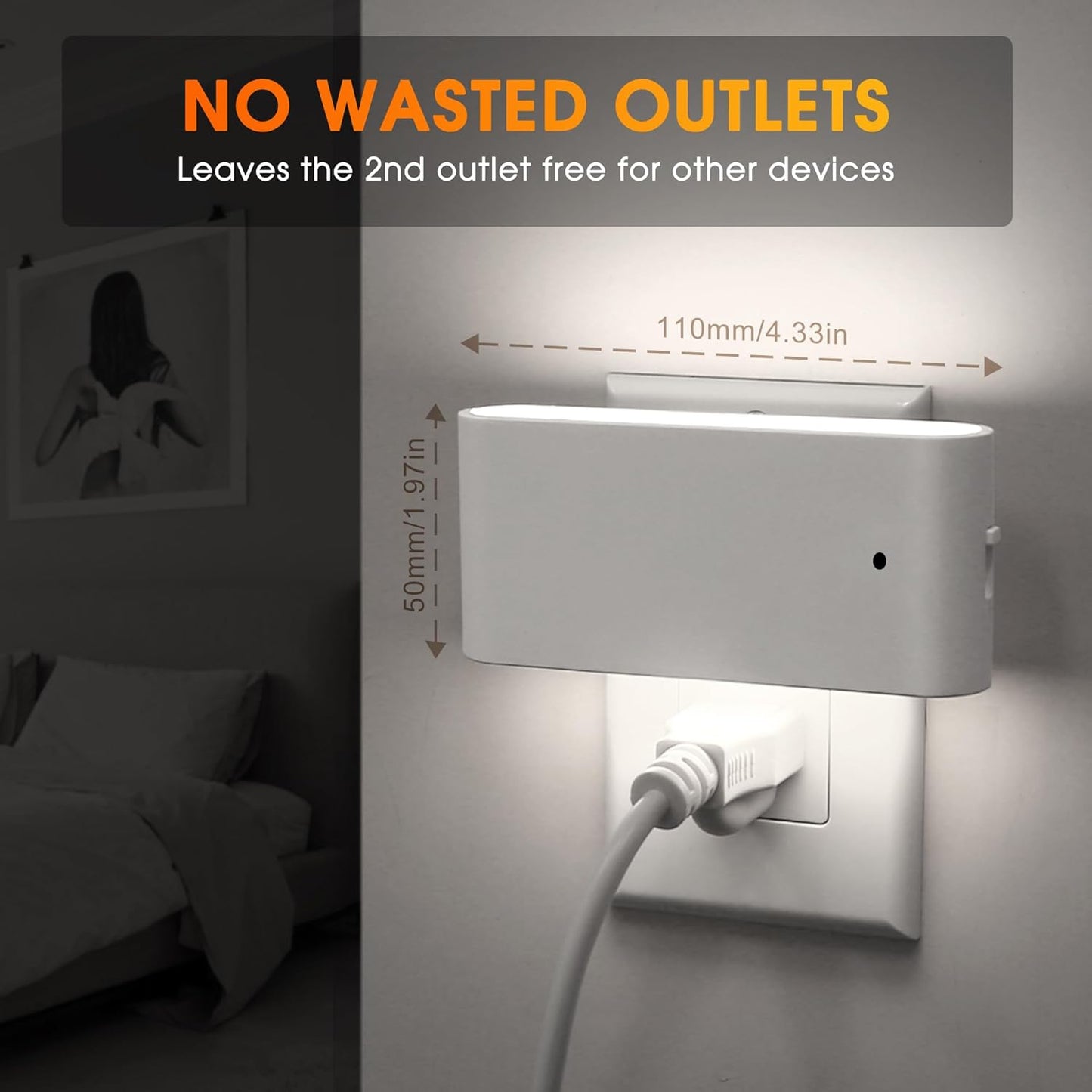 Briignite Night Lights Plug into Wall, 2 Pack, LED Night Light with Dusk to Dawn Light Sensor, Dimmable NightLight Plug in, 5000K Daylight White Nightlight for Kids Room Bedroom Hallway Kitchen