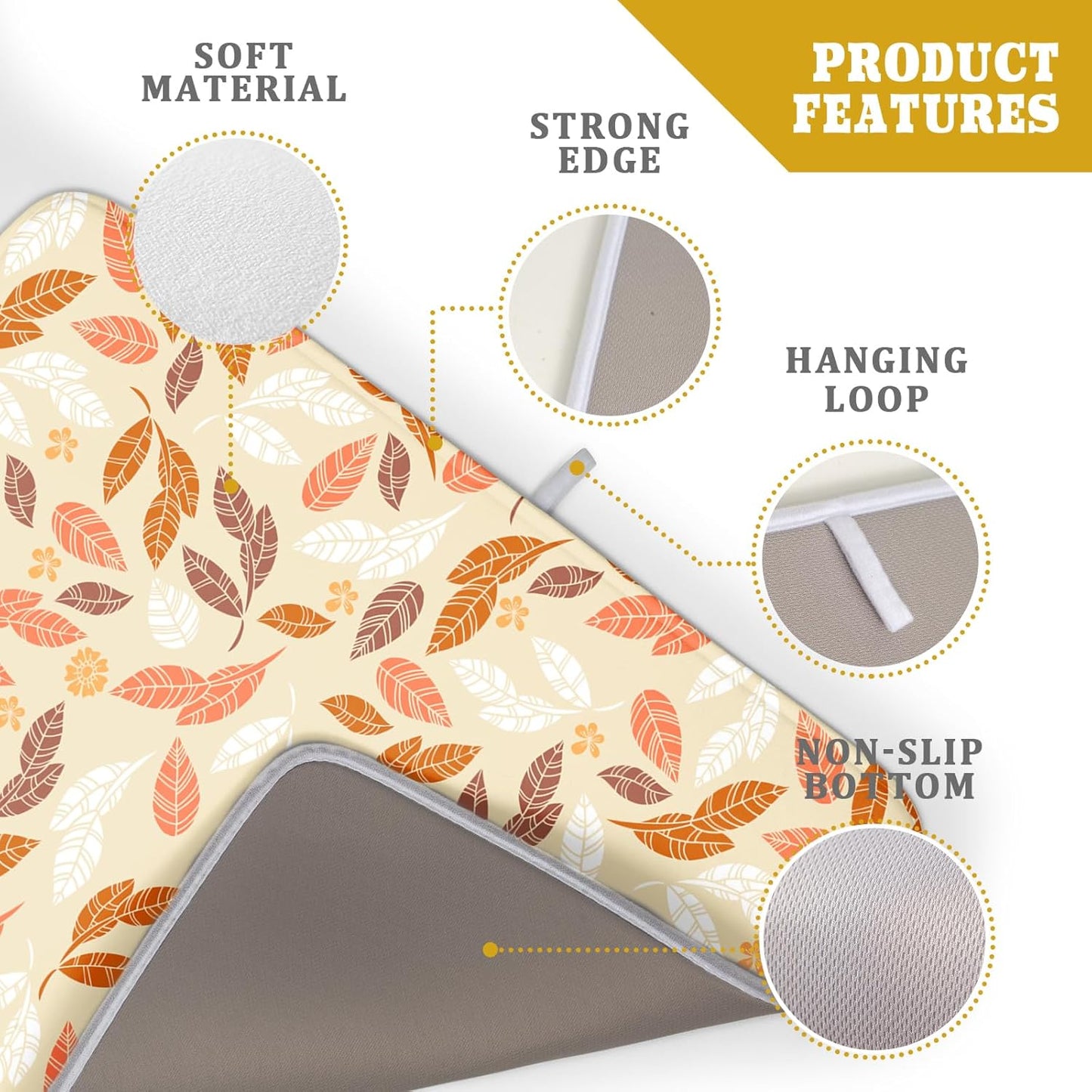 Fall Leaves Dish Drying Mat for Kitchen Counter Autumn Orange White Leaves Seasonal Super Absorbent Reversible Microfiber Kitchen Countertop Protector Dishes Pad Large 18x24 inch