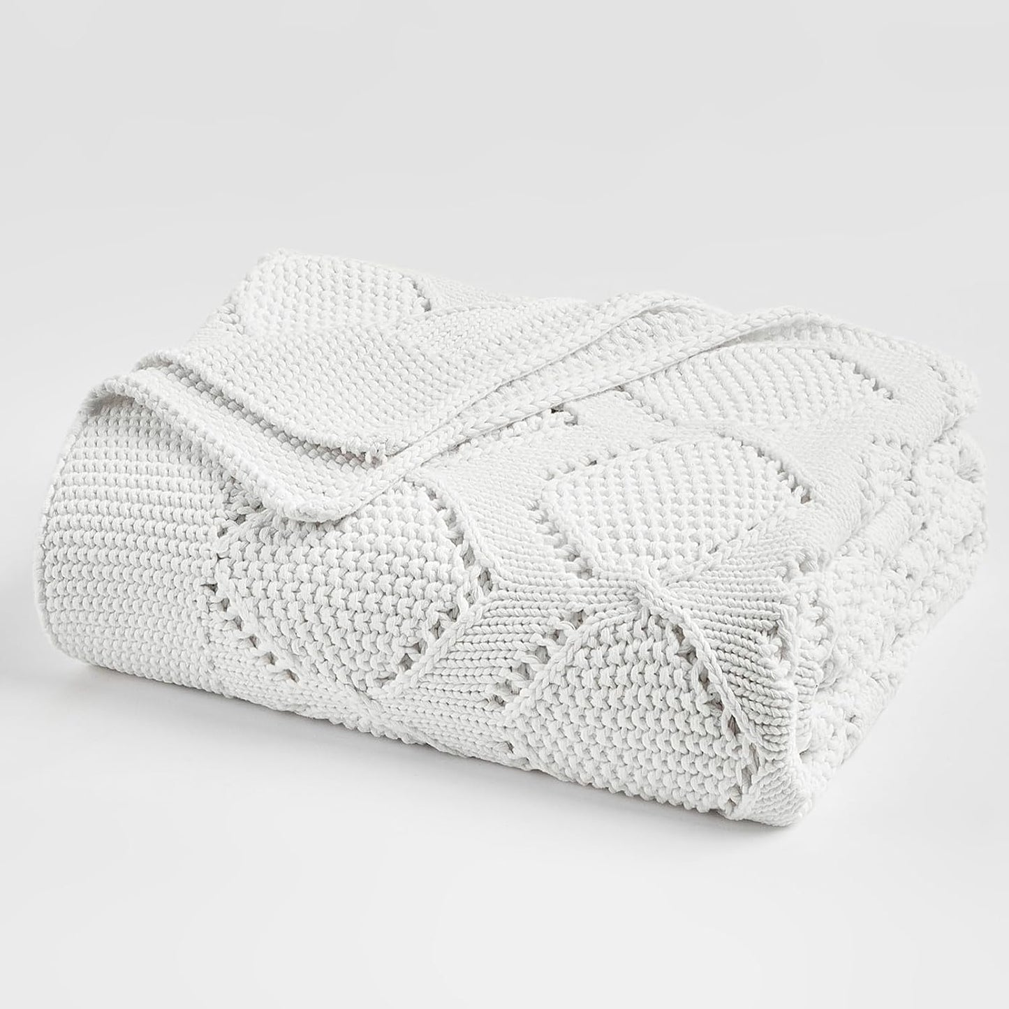 Longhui bedding Chunky Cotton Knit Throw Blanket for Couch, Sofa, Bed, or Chair, Decorative Breathable Fall Cable Knit Blanket 51 x 63 Inches, Medium Weight Cream