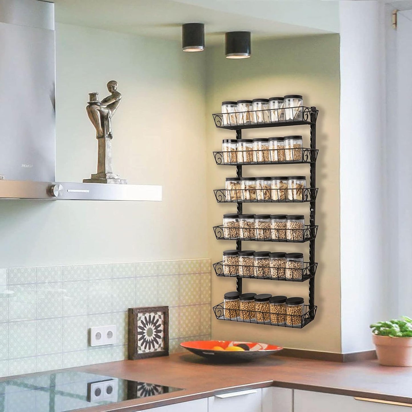 SWOMMOLY Adjustable Wall Mount Spice Rack, 6-Tier Dual-use (Multi-use) Organizer, Black