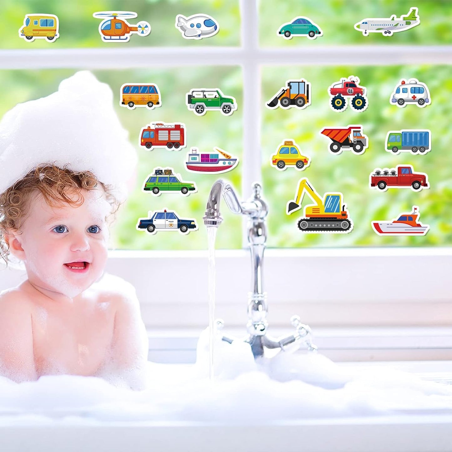 20 PCS Transportion Thick Gel Clings Vehicle Window Gel Clings Decals Stickers for Kids Toddlers and Adults Home Airplane Classroom Nursery Winter Car Party Supplies Decorations