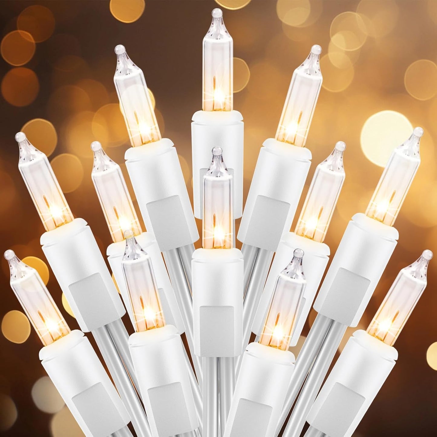 Brightown 50 Count Warm White Christmas Lights, Clear Mini Incandescent Lights on White Wire, Christmas Tree String Lights for Indoor Outdoor Decorations（12ft）