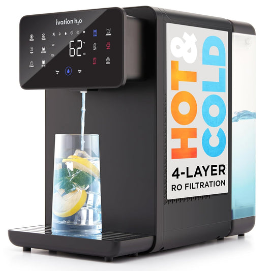 Ivation H2O Hot & Cold, Countertop Reverse Osmosis System, TDS Filter System, 4 Stage RO Water Filtration, 6 Temperature Presets, 3:1 Pure to Drain, Portable Plug-and-Play - Black