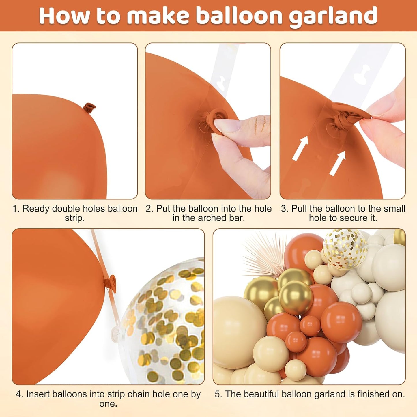 Amandir 153pcs Orange Balloon Arch Garland Kit, Different Sizes 18 12 10 5inch Latex Metallic Gold Confetti White Sand Pastel Orange Fall Balloons for Pumpkin Baby Shower Birthday Party Decorations