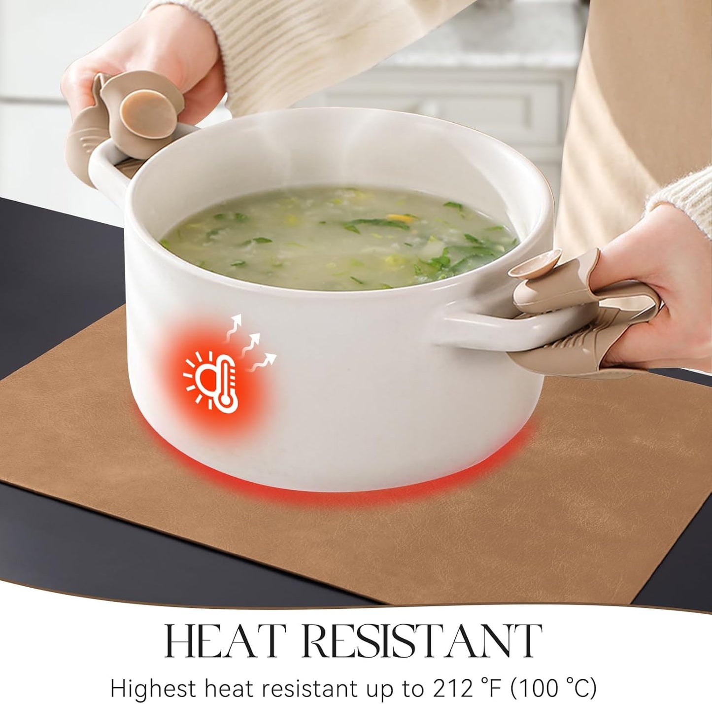 MOSAYT Vinyl Placemats Set of 4-12 X 17 Inch - Faux Leather 100% Waterproof Oil-Proof Wipeable PU Place Mats, Heat Resistant Reversible Table Mats for Kitchen, Dining, Outdoor (Camel)