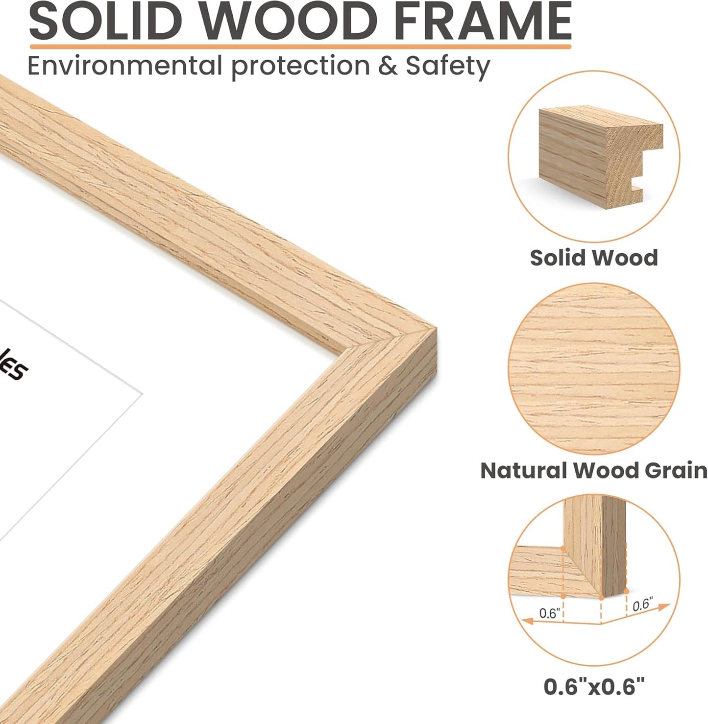 upsimples 4x4 Picture Frame, Natural Solid Wooden Picture Frames, Display 3x3 with Mat or 4 x 4 Without Mat, Wall or Tabletop, 1 Pack, Natural