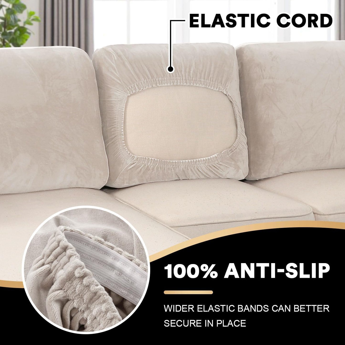 PrinceDeco Sectional Couch Covers Velvet Cushion Covers for Sectional Couch Washable Cushion Covers for Sectional Sofa Pet Friendly Sectional Sofa Slipcovers(1 Chaise Back+ 3 Sofa Back,Ivory)