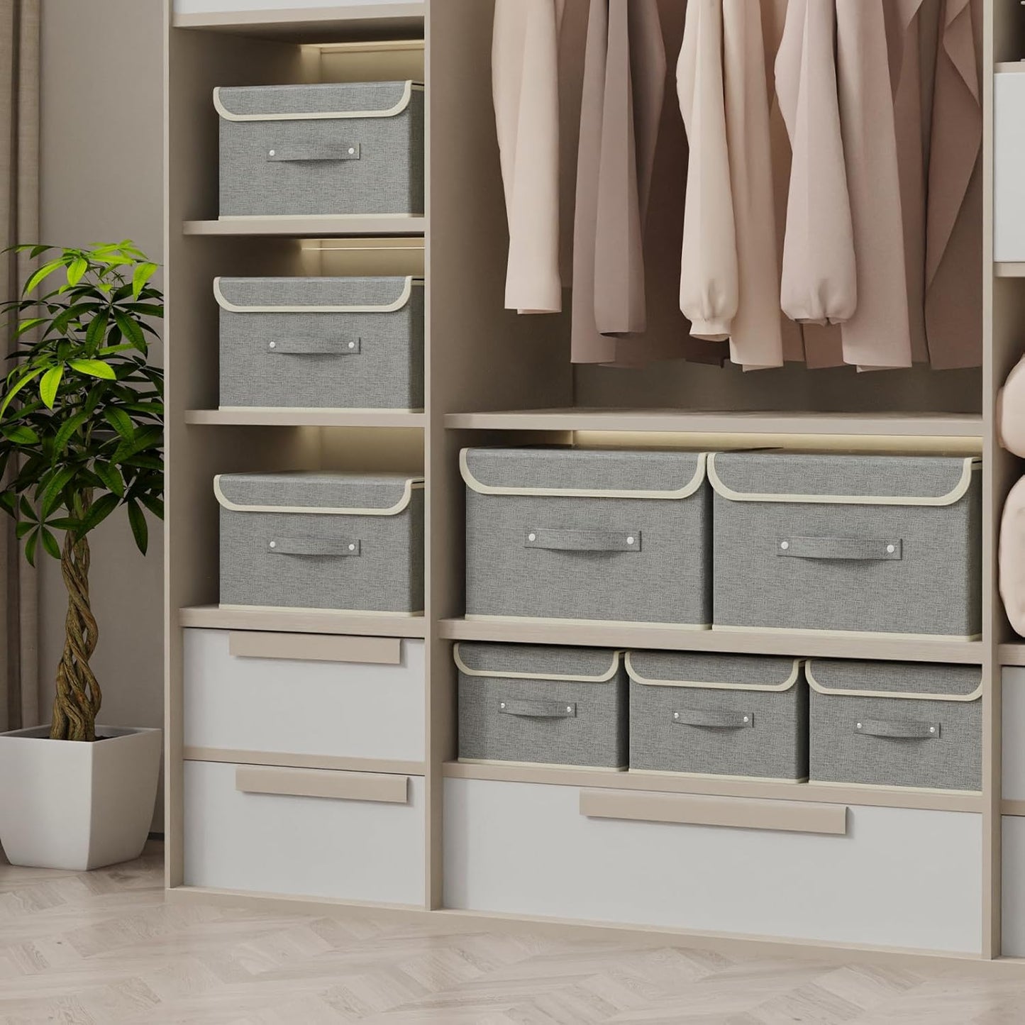 Fabric Storage Bins Cube Organizers with Flip-Top Lid and Handles,Storage Boxes for Organizing Home,Office,and Closet,Grey,3 Pack 13 X 9.1 X 7.9 in