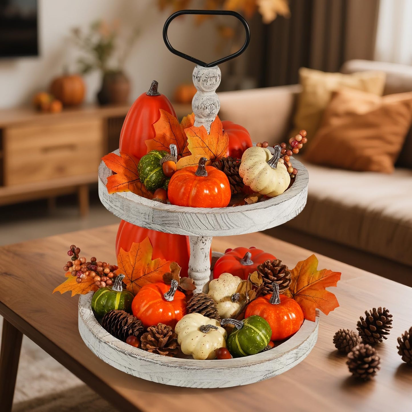 Artmag Pumpkin Decor Set, 25 PCS Fall Artificial Maple Leaves, Harvest Pumpkins, Acorns, Pine Cones and Orange Berry Stems Decorations for Fall Thanksgiving Table Decor