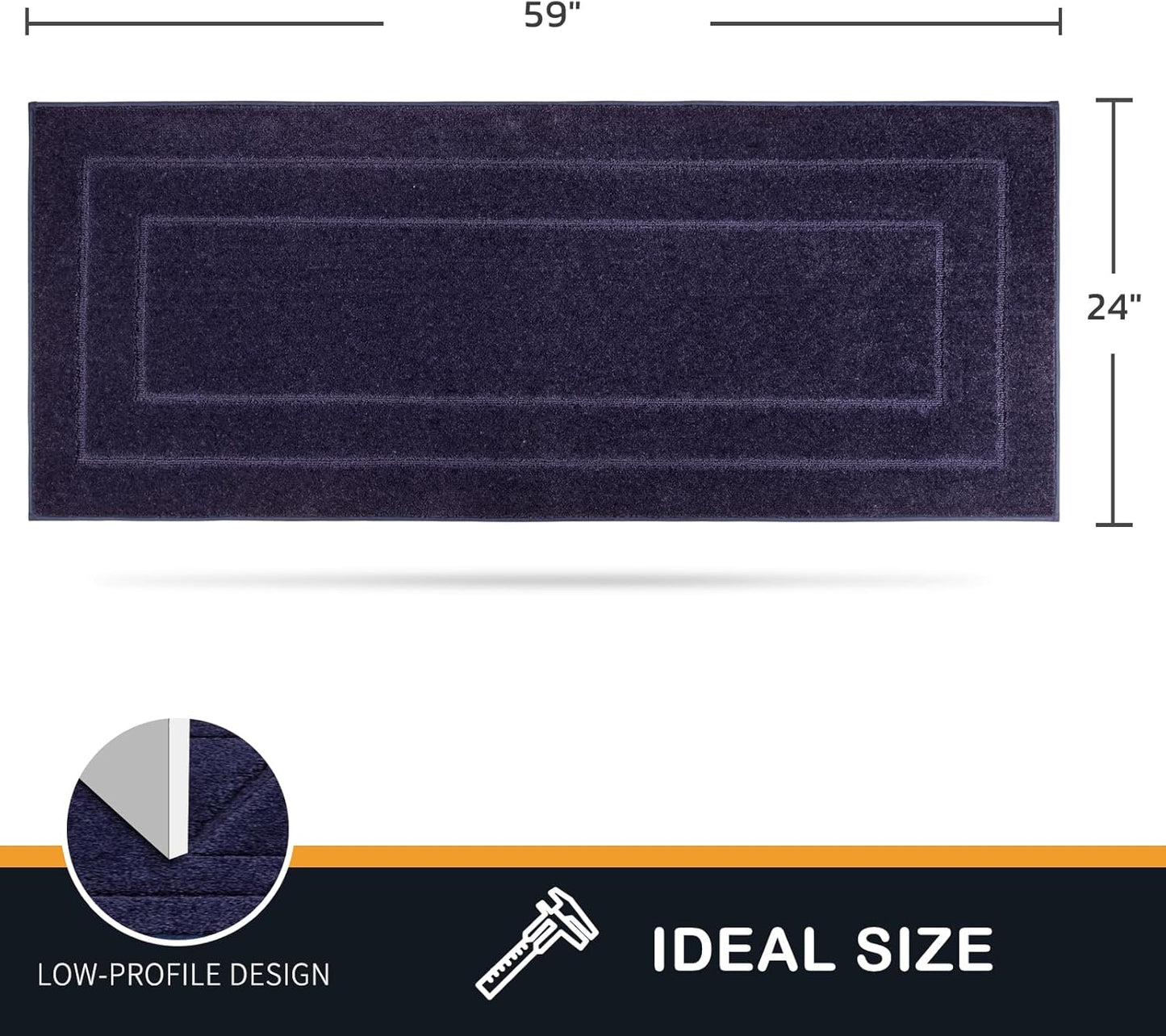 PURRUGS Dirt Trapping Door Mat 24" x 59", Non-Slip/Skid Machine Washable Entryway Rug, Dog Doormat, Super Absorbent Welcome Mat for Muddy Wet Shoes and Paws, Navy Blue